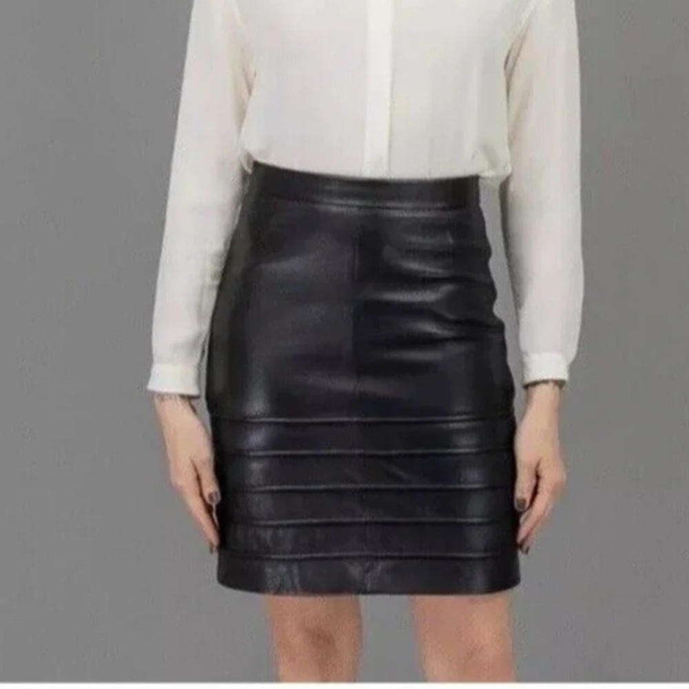 Allsaints Pipe Pencil Lamb Leather High Waisted Mini Skirt in Black Size US 8